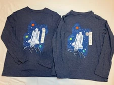 2X Boys Size XL 14 Cat & Jack Long Sleeve Space Graphic Shirt  Navy
