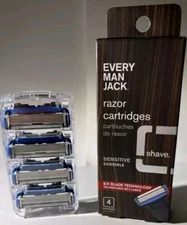 EVERY MAN JACK Replacement Razor 4 Cartridges w/ 6-Blade Shaver Heads FREE-SHIP