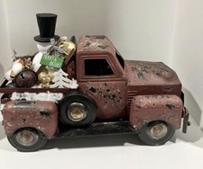 VINTAGE BIG RED METAL TRUCK W/Large Christmas Tree  Accessories-Farmhouse Decor