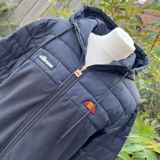 Ellesse Black Padded Full Zip Fleece Retro Fleece Jumper Hoodie Hooded Jacket M