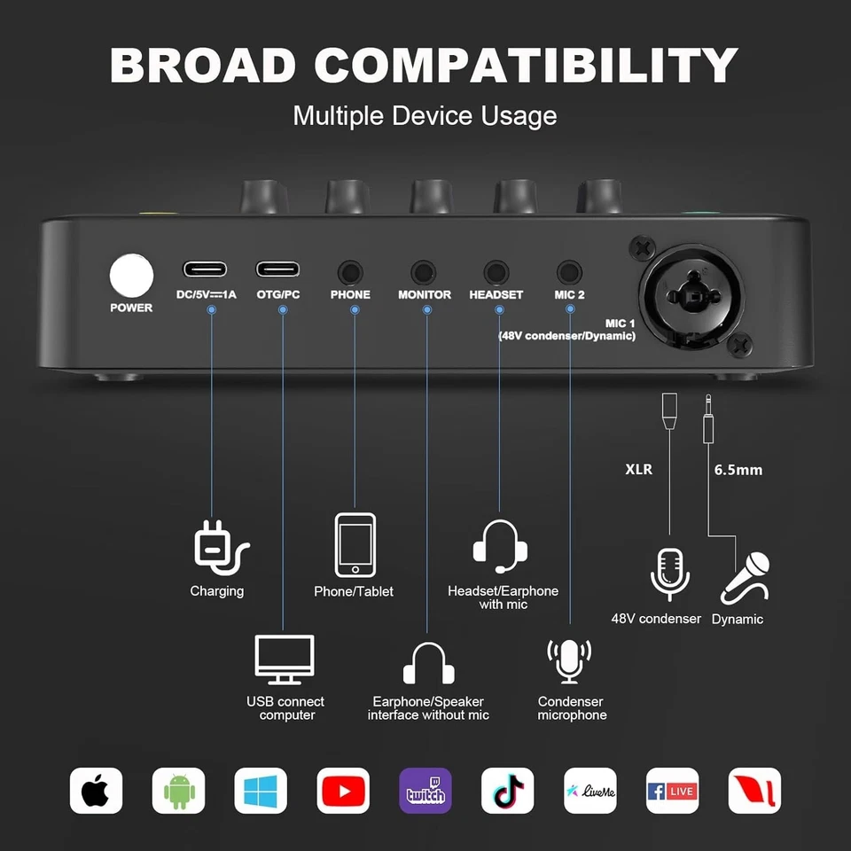 Gaming Audio Mixer, Streaming XLR Audio Interface, Individual Channel, Noise Red - Image 2 of 4