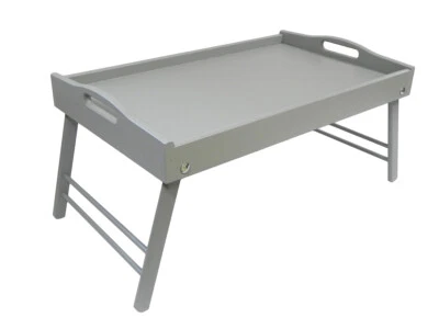 WOODEN WORLD Plateau de lit - Plateau en bois pour le petit déjeuner avec pieds repliés GRIS