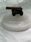 VINTAGE FORT GAINES DAUPHIN ISLAND ALA MILK GLASS BRASS CAST IRON CANNON ASHTRAY