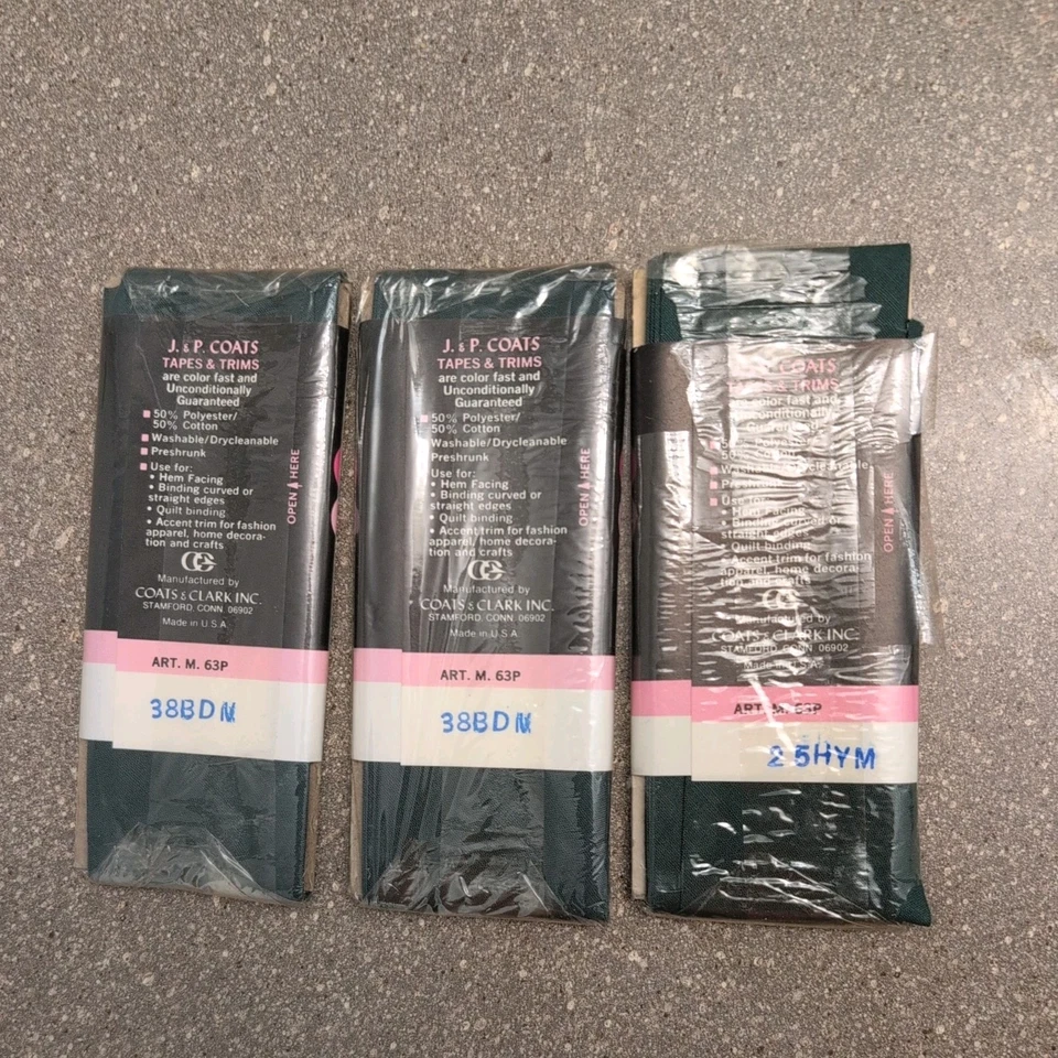 Lote de 3 abrigos J&P cinta sesgada doble pliegue 2,5 yardas 2-1/2" de ancho verde bosque 61A Foto 2 de 4