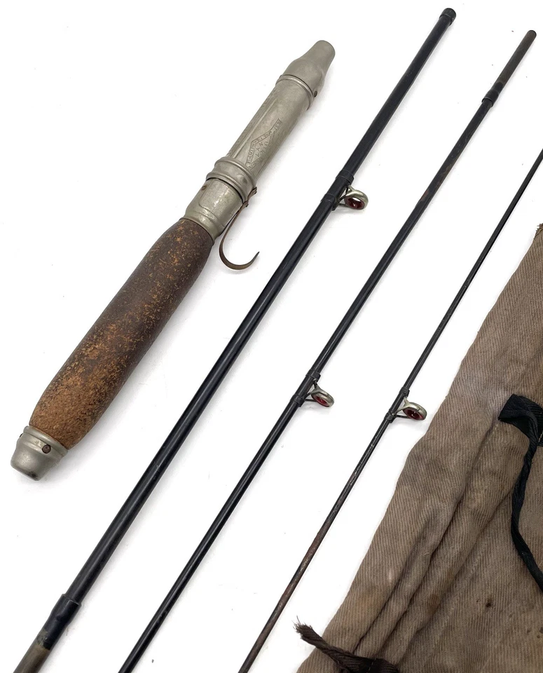 Antique Steel Travel Fishing Rod by UTICA NY 4 Piece Military / Camping USA Made - Image 4 of 4