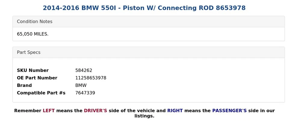 BMW 550I 2014-2016 - Pistón con varilla de conexión 8653978 Foto 4 de 4