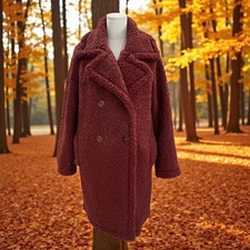 Zenana Teddy Sherpa Coat LXL Brown Double Breasted Fall Cozy Gorpcore Jacket