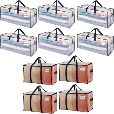 10-Pack Moving Bags: 6 Strapped & 4 Clear for Easy Packing and Storage