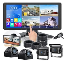 4K RV Backup Camera System 10.36" Quad Split Touch Screen Monitor 4 1080P Camera