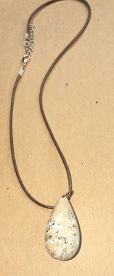 Handcrafted Beige Brown Stone Teardrop Pendant Necklace Cord Lobster Nature