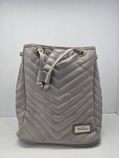 Bella Russo Quilted Shoulder Bag – Light Gray Drawstring Purse Tote