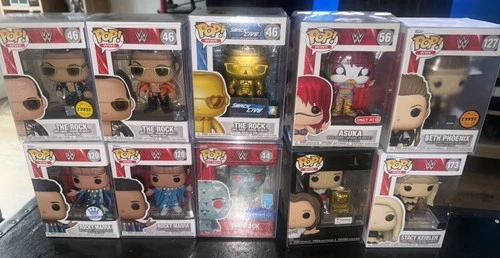10 Funko Pop WWE Funko Lot  Chase  The Rock Beth Phoenix Asuka Stacy Keibler
