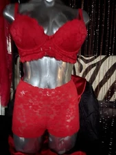 Fire Red Lingerie Set Sexy Red Lace Bra With Matching Lace Boy Shorts🔥💋