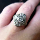 Vintage Art Deco Style Lab Created Diamond Engagement 14k White Gold Finish Rin