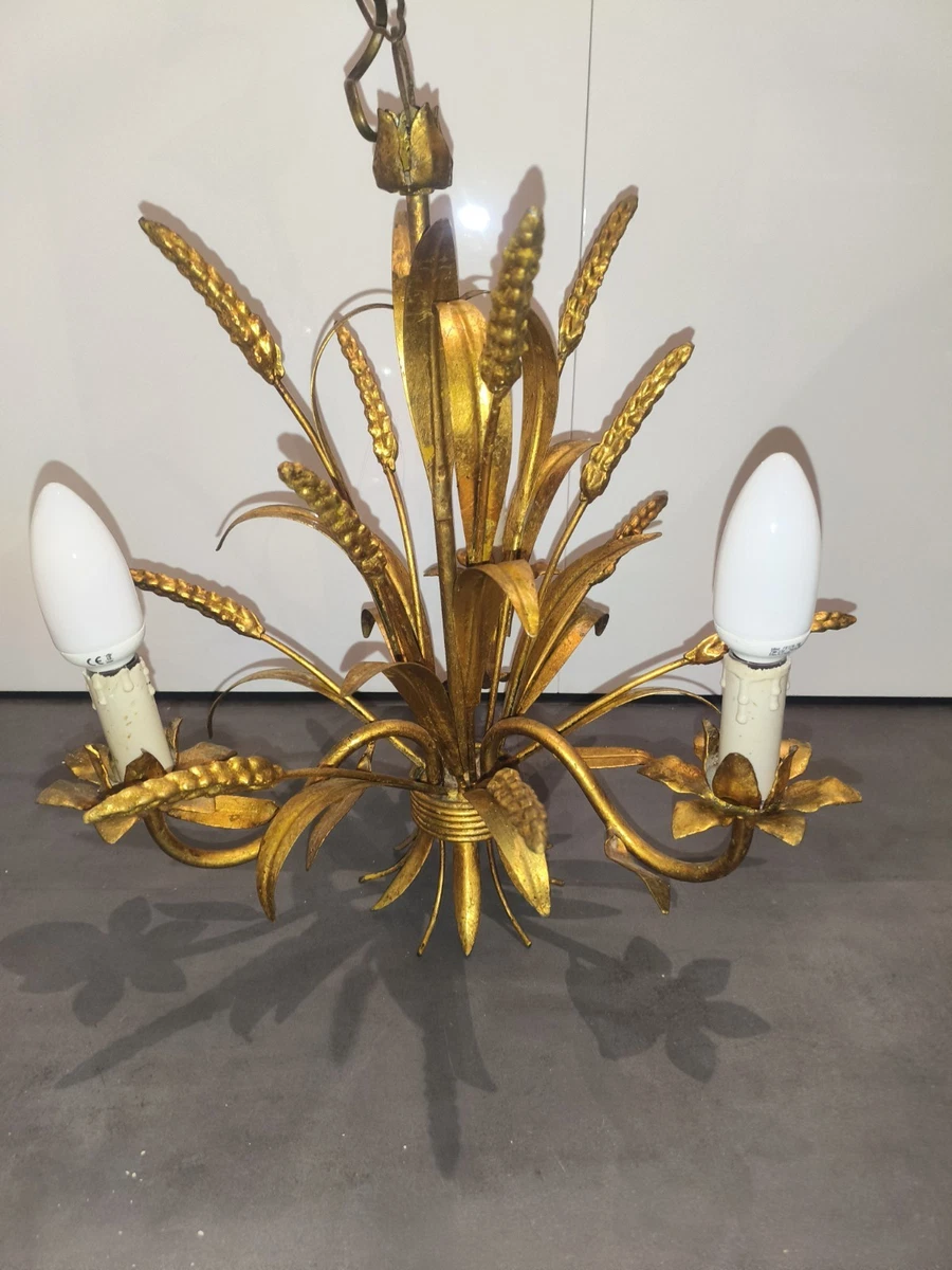 Grand lustre doré avec des épis de blé, Hollywood Regency, vers 1960 - En vente