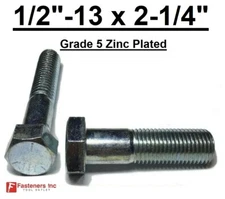 1/2-13 x 2-1/4" Hex Bolt Zinc Plated Grade 5 Cap Screw Coarse Partial Thread