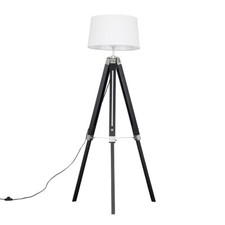 Wooden Tripod Floor Lamp Tall Standard Living Room Light Lampshade LED Bulb 