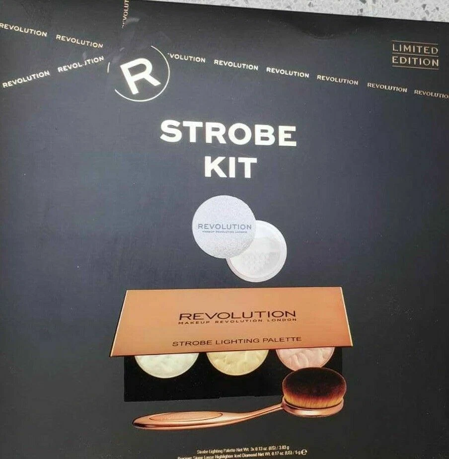 Revolution London Strobe Kit With Lighting Palette Highlighter & Make Up Brush - Image 2 of 4