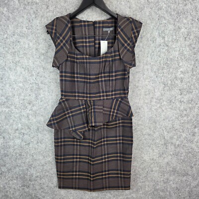 Sheike Dress Womens 10 Blue Navy Check Battlefield Sheath Formal Business NEW