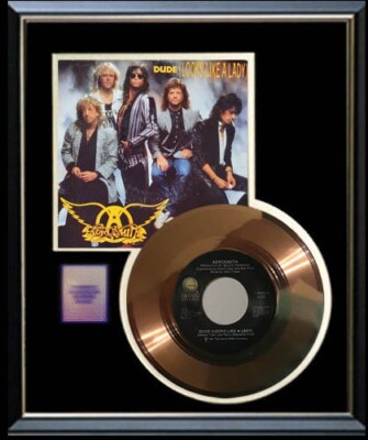AEROSMITH DUDE LOOKS LIKE A LADY 45 RPM GOLD METALIZED RECORD RARE NON ...