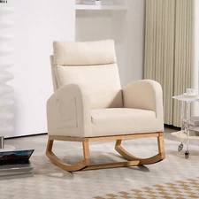 Modern Glider Chair with Solid Wood Base, Nursery Rocking Accent Chair Bedroom  