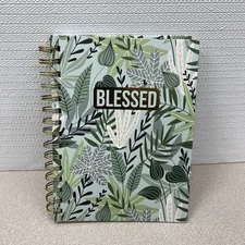 BLESSED Lined Hardcover Journal Notebook Green Gold Leaf Allover Print