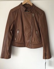 Dkny Ladies Brown Leather Jacket Size Xl Bnwt