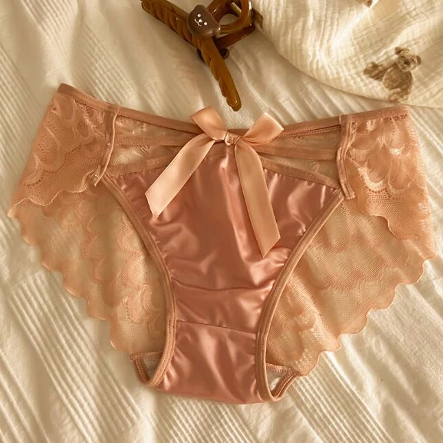 5PCS/LOT Sexy Womens Bowknot Satin Panties Underwear See Through Sheer Briefs - Image 2 of 4