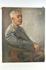 :: ÖLGEMÄLDE UNDEUTL.SIGN. VON 1957 MÄNNERPORTÄT MIT FAMILIENWAPPEN