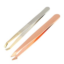 2 Pcs Eyebrow Tweezers Stainless Steel for Eyebrows Nose Hair Rose Gold Tone