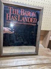 Rare Vintage Mirror Bar Man-Cave Sign Baron Von Scheuters Flavored Schapps