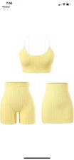 LISSMOMO Workout for Women 3 Piece Ribbed Sports Bra Seamless Yoga Yellow Medium