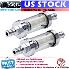 2X Universal 3/8" Fittings Gas Glass Chrome Reusable Washable Inline Fuel Filter