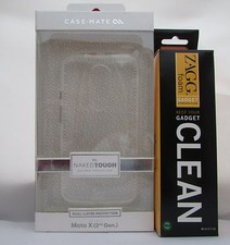 Estuche resistente Case-Mate transparente desnudo Moto X 2da generación estuche X2 con limpiador ZAGG nuevo