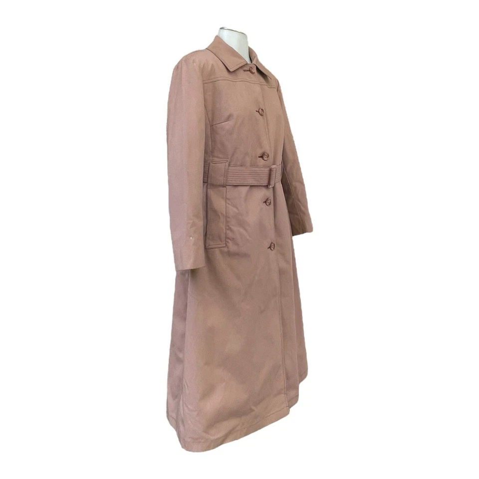 Trench coat vintage años 80 LONDON FOG mujer 12P 12 PETITE largo con cinturón forro malva Foto 3 de 4