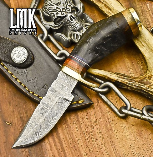 LMK Custom Forged Hunting Skinner Knife Twist Damascus Ram's Horn Gift Minature