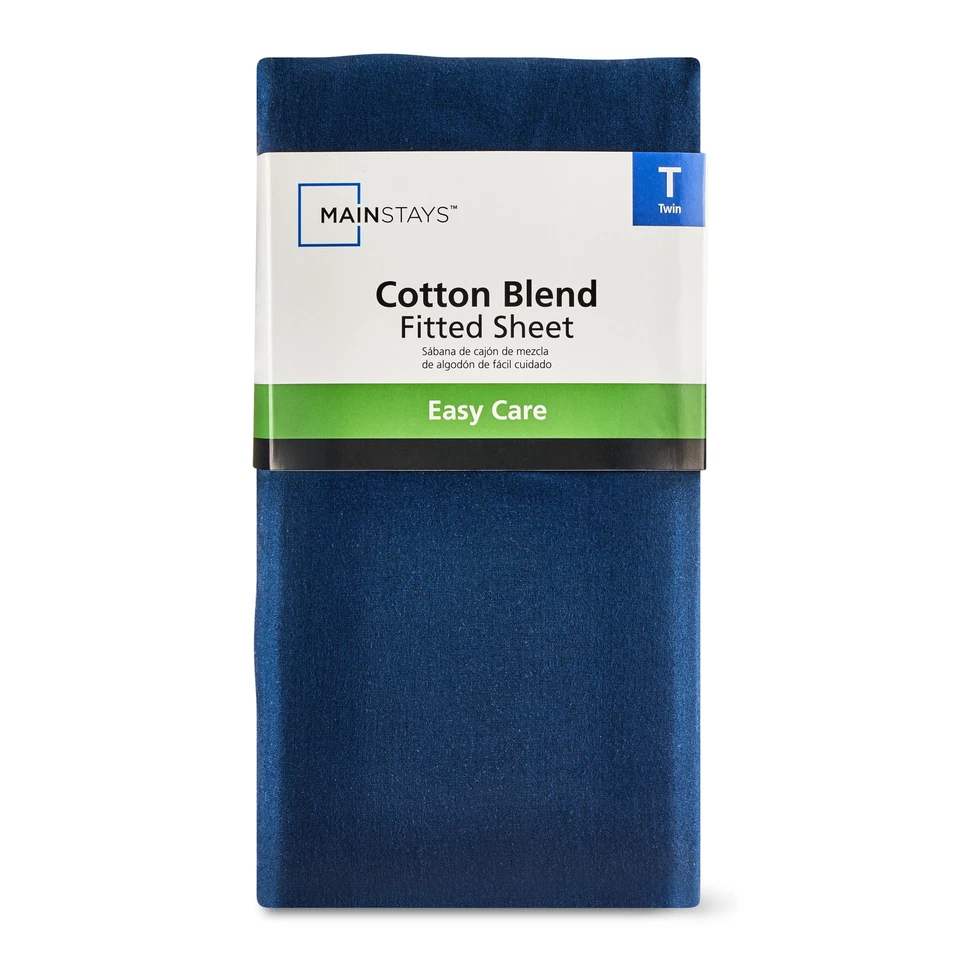 Mainstays 300 Thread Count Easy Care Percale Fitted Sheet, Blue Cove - Image 3 of 4