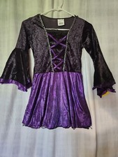 Child Witch Halloween Costume Purple Velvet Black Large 10-12