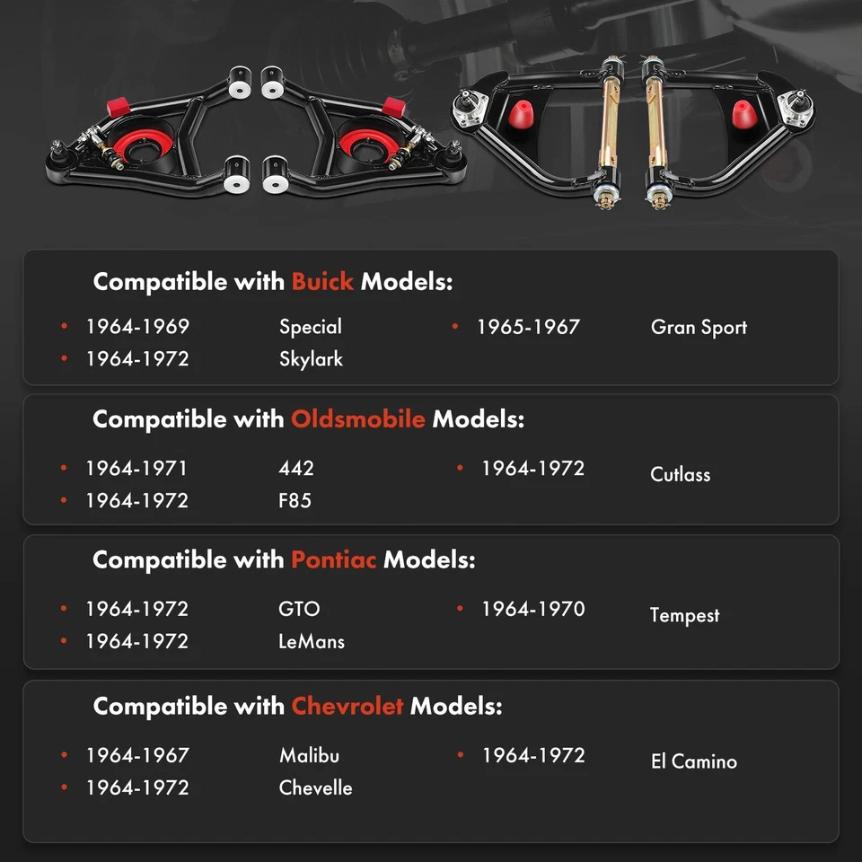 4x Kit de brazo de control delantero superior e inferior para Buick Skylark 1964-1972 Chevy Pontiac Foto 2 de 4