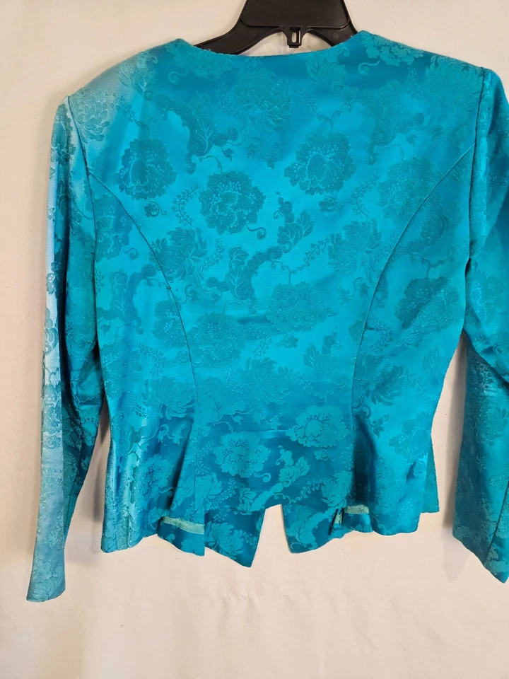 Traje Falda de Negocios Melissa Vintage Años 80 Mezcla de Algodón Aqua para Mujer 2 Piezas Foto 3 de 4