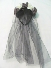 HAND DECORATED FLOWER HEADBAND WITH BLACK VEIL