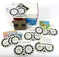 Vintage View-Master Plastic Handheld Stereo Viewer w/ Plastic Box Case & Slides