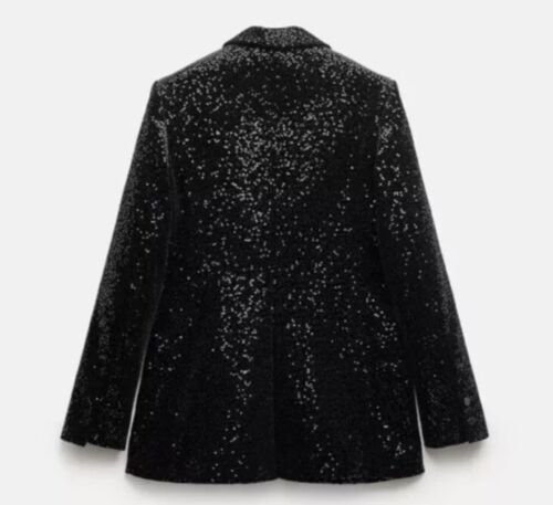 ZARA NEW WOMAN ZW COLL. FITTED BLAZER WITH SEQUINS JACKET BLACK Size XS 9455/108 - Picture 3 of 6