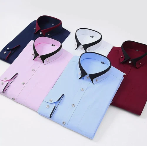 Luxury Shirt Mens Casual Double Collar Slim Fit Formal Long Sleeve Shirt M-4XL - Picture 4 of 27