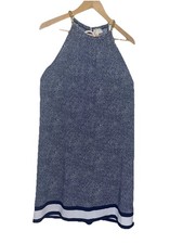 Michael Kors Chain Neck Halter Sleeveless Print dress True Navy Size L NWT New