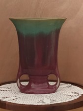 Fulper Craftsman Pottery Vase, Green/Rose wit...