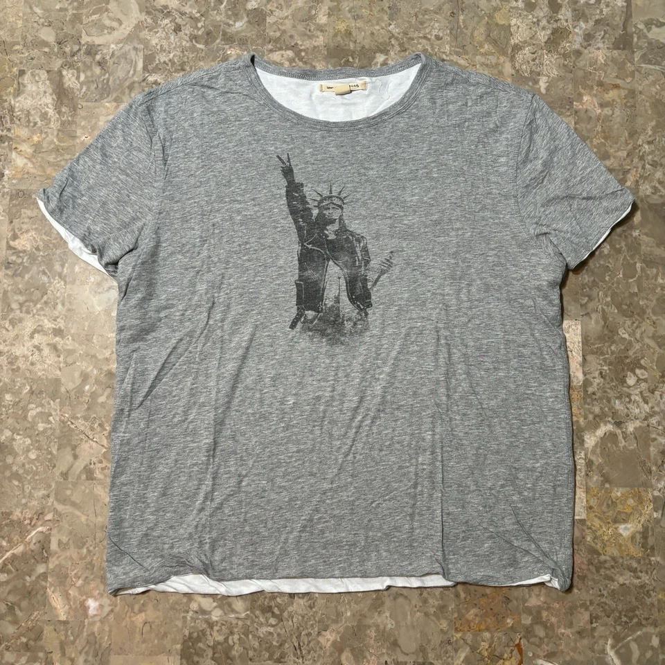 John Varvatos Shirt Mens Medium Grey Statue Of Liberty Double Layer Americana - Image 2 of 4