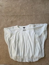 MSK Women's White 2X Lined Blouse w/Sheer Overlaywith crystal brooch