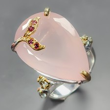 Handmade ring 37 ct Natural Rose Quartz Ring 925 Sterling Silver Size 8 /R439090