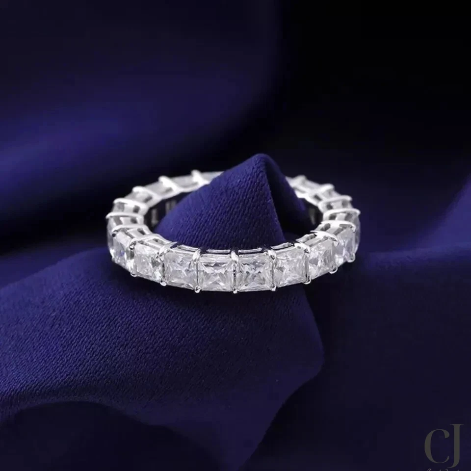 2.00 CT Princess Cut Moissanite Full Eternity Wedding Band Solid 14K White Gold - Image 2 of 4